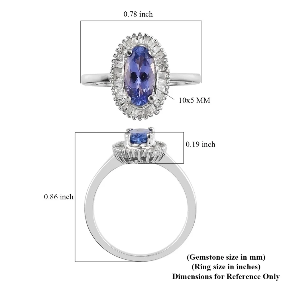 Tanzanite Diamond Halo Ring Platinum Over Sterling Silver Size 7